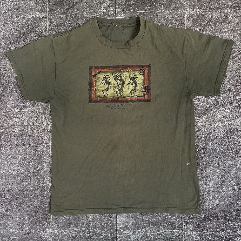 Men's Vintage 90's Kokopelli Santa Fe New Mexico Moss Green T Shirt Tee Sz M